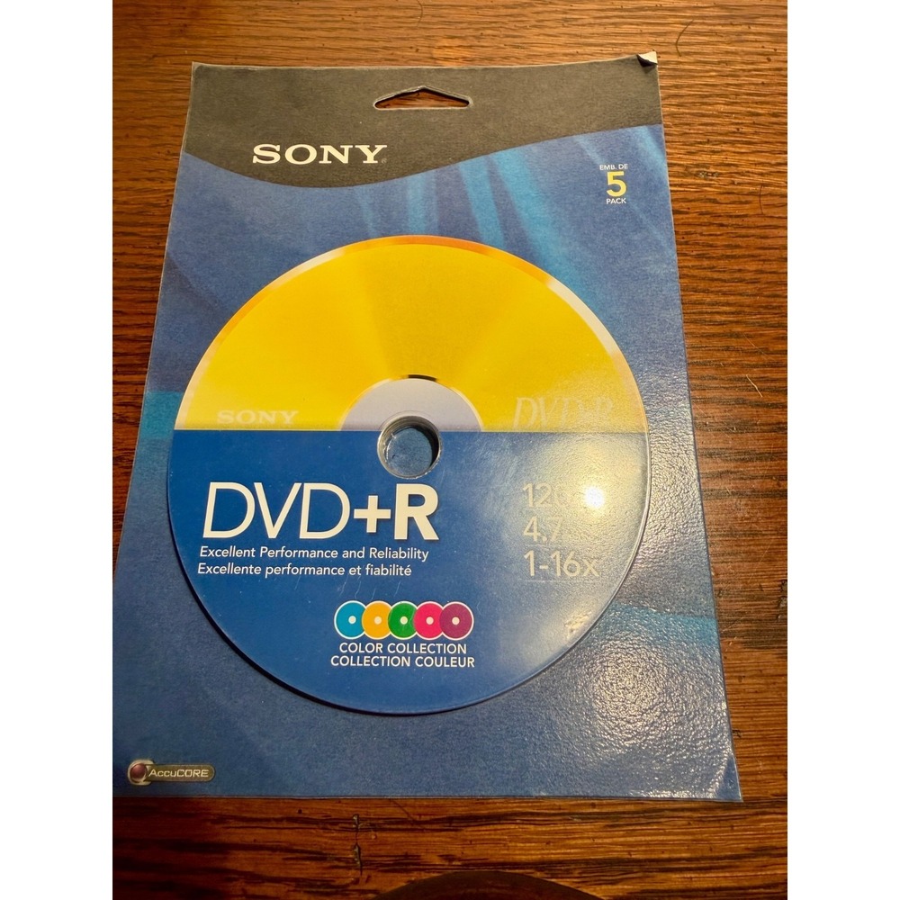 Sony DVD+R 5 pack 120 minutes 1- 16x Speed 4.7 GB Discs New Sealed Blue Pack